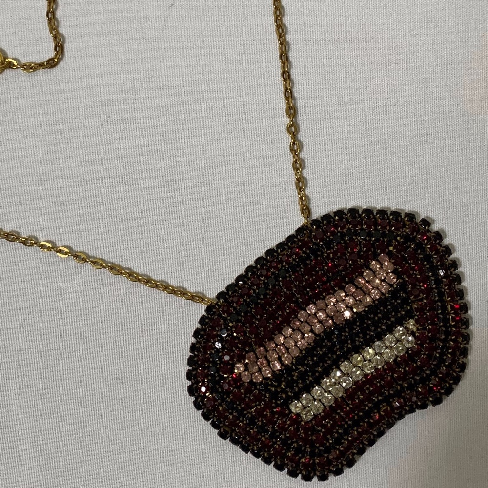 NEW, Nordstrom Necklace: Crystal Lips on Golden Chain